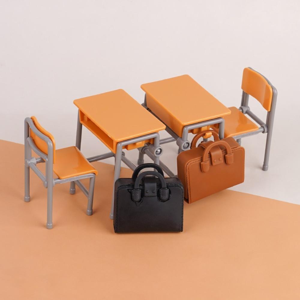 1 Set Schoolbags Miniature Desks Chairs Classroom Model Furniture Mini School Playset Plastic DIY Dollhouse Accessories
