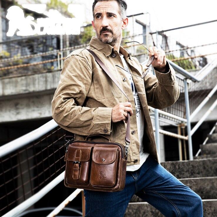 Quality Original Leather Design Male Shoulder Messenger Bag Cowhide Fashion Cross-body Bag Pad Tote Mochila Satchel Bag