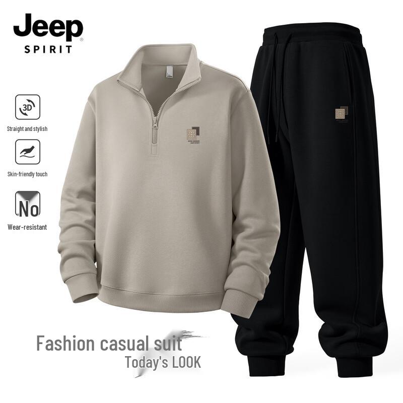 JEEP SPIRIT Men s 2025 Spring/Autumn Loose Sweatshirt Set M