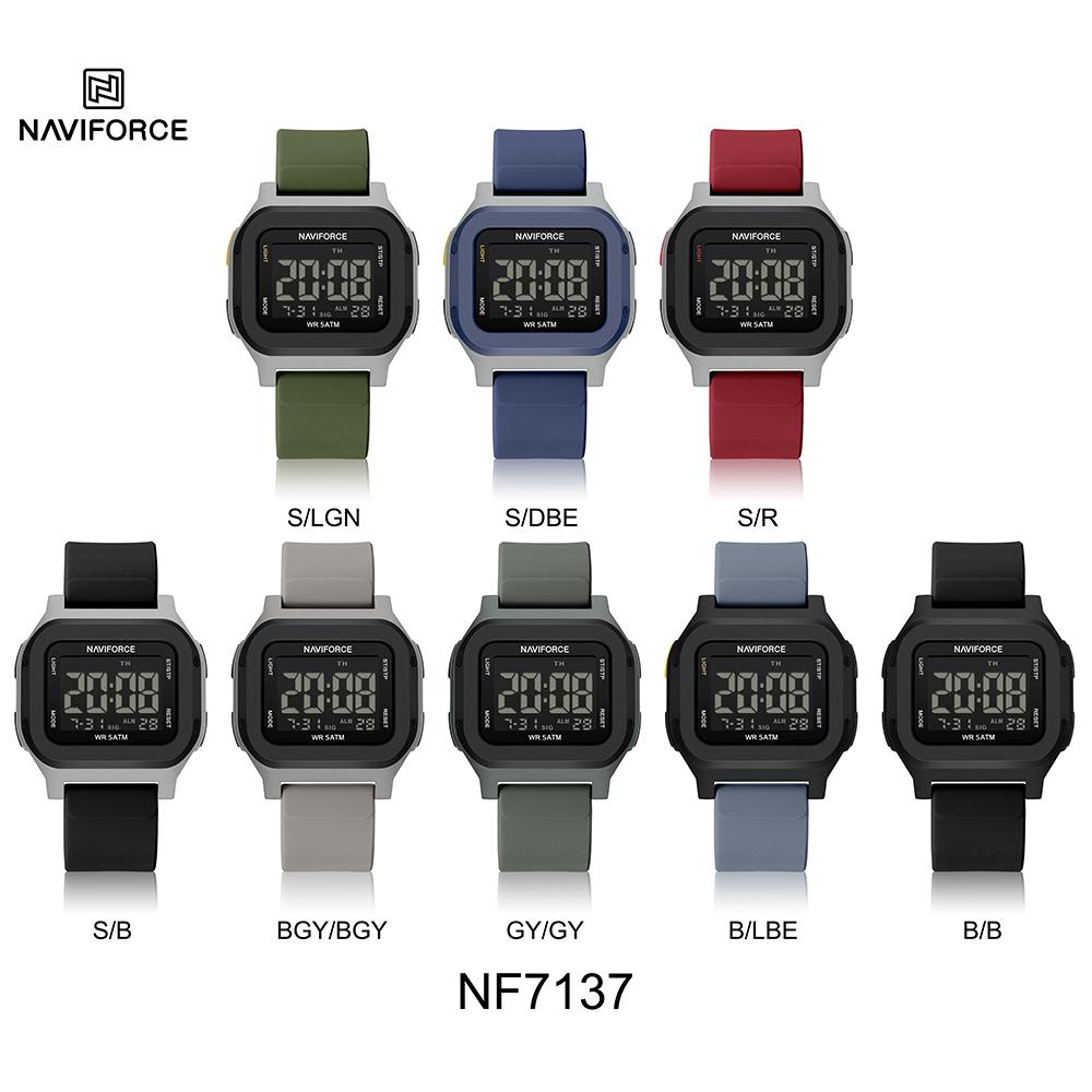 NAVIFORCE Original Men Digital Watch Square Case Silicone Strap Waterproof Calendar Date Chronograph Alarm Men Sports Leisure Watch NF7137
