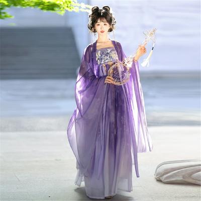 Hanfu de estilo Tang chino para mujer, falda HE ZI, camisa de manga ancha, conjunto estampado