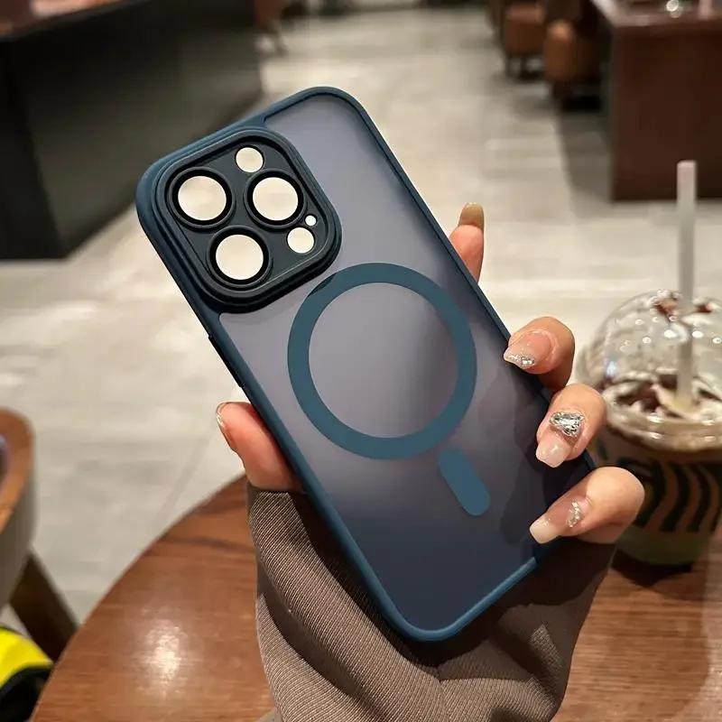 

Матовый прозрачный магнитный чехол Magsafe для iPhone 15 14 Plus 13 12 11 Pro Max, защита объектива, противоударный чехол с беспроводной зарядкой For iphone14Promax