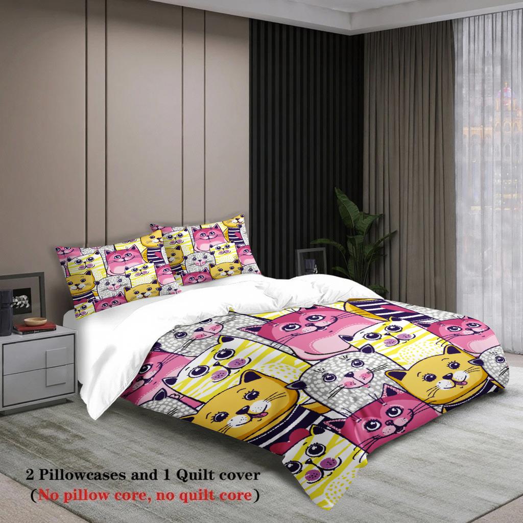 3pcs Cat Pattern Bedding Sets Single Twin Queen Size Dormitory 3D Printed Colorful Cats Duvet Cover Sets With 2 Pillowcases