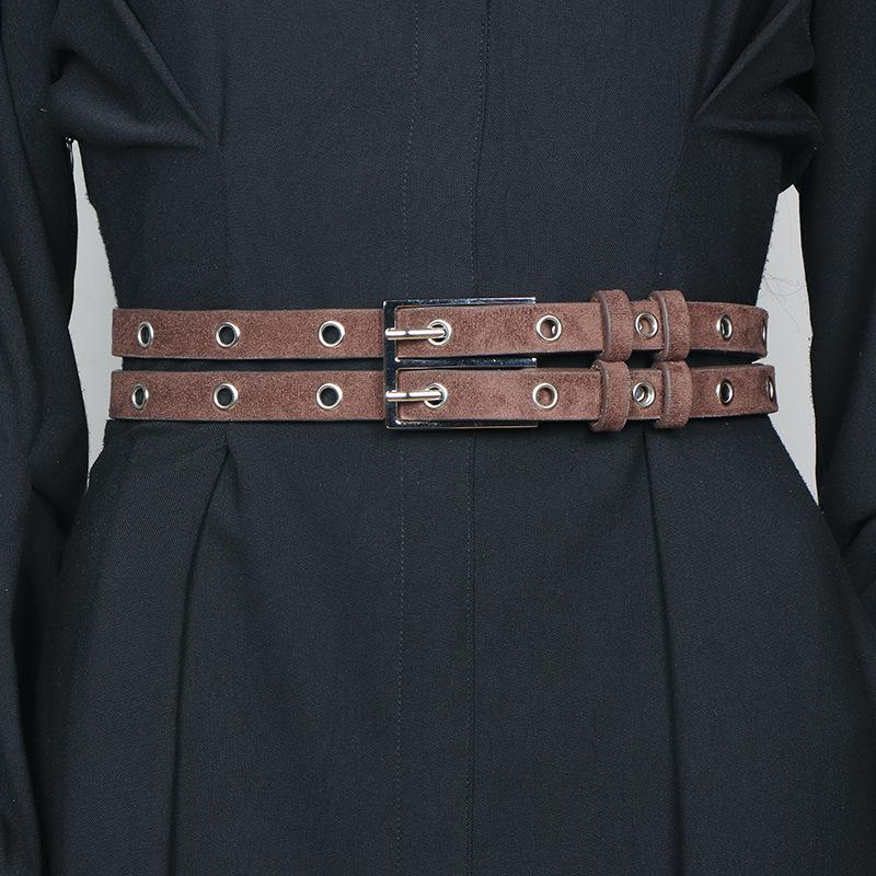 

Unisex Double-Layer Split Leather Belt with Double-Breasted Design кавовий