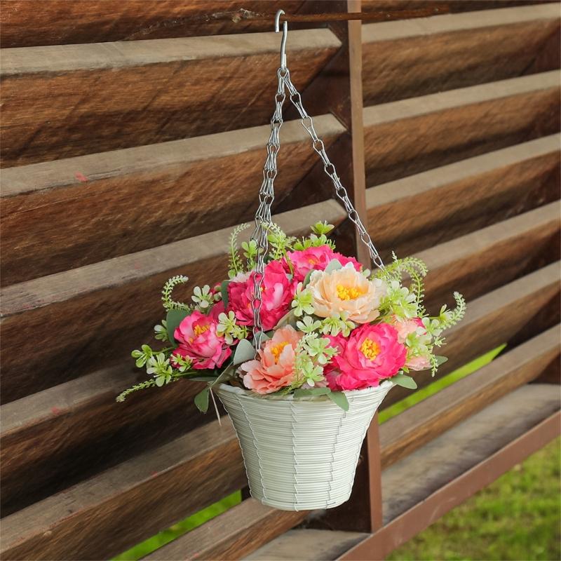 Artificial Hanging Flower In Basket for Outdoor Indoor Courtyards Decorations, Hanging Flower Plant Basket for Spring
