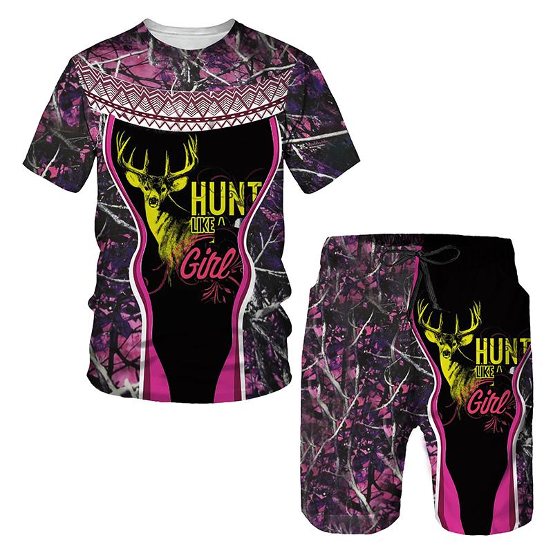 Camouflage Hunting Deer  Pattern 3D Print Men's T Shirt/Shorts/Suit Sport Style Short Sleeve Tracksuit Casual Streetwear Clothes