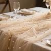 Bridal Shower 0.75*3M Table Flag Pearl Tulle Gauze Mesh Table Runner Sheer Drapes Semi Transparent Pearl Chiffon Festival Party