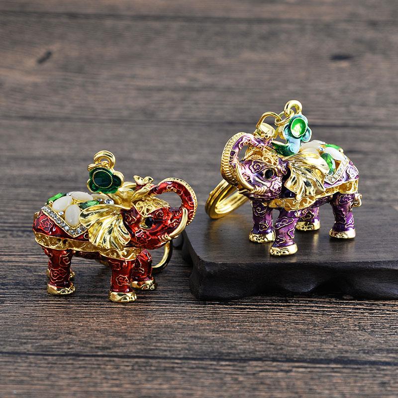 New Design 3D Enamel Elephant Crafts Key Holder Fashion Crystal Animal Bag Pendant Unique Jewelry Gift Bag Charm