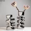 MinMinimalist Striped Design Ceramic Vase Plant Pots Table Decoration Ornaments Flower Arrangement Vase Room Aesthetic Decor