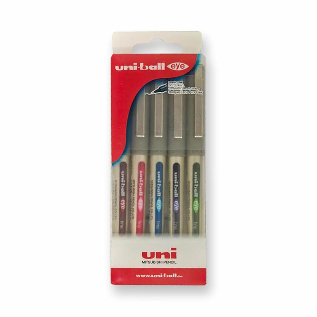 Uni-ball Eye UB 157 Rollerball Pen Wallet Pack - 5 Colors, 0.7mm Tip, Smooth Writing for Office, Home & School