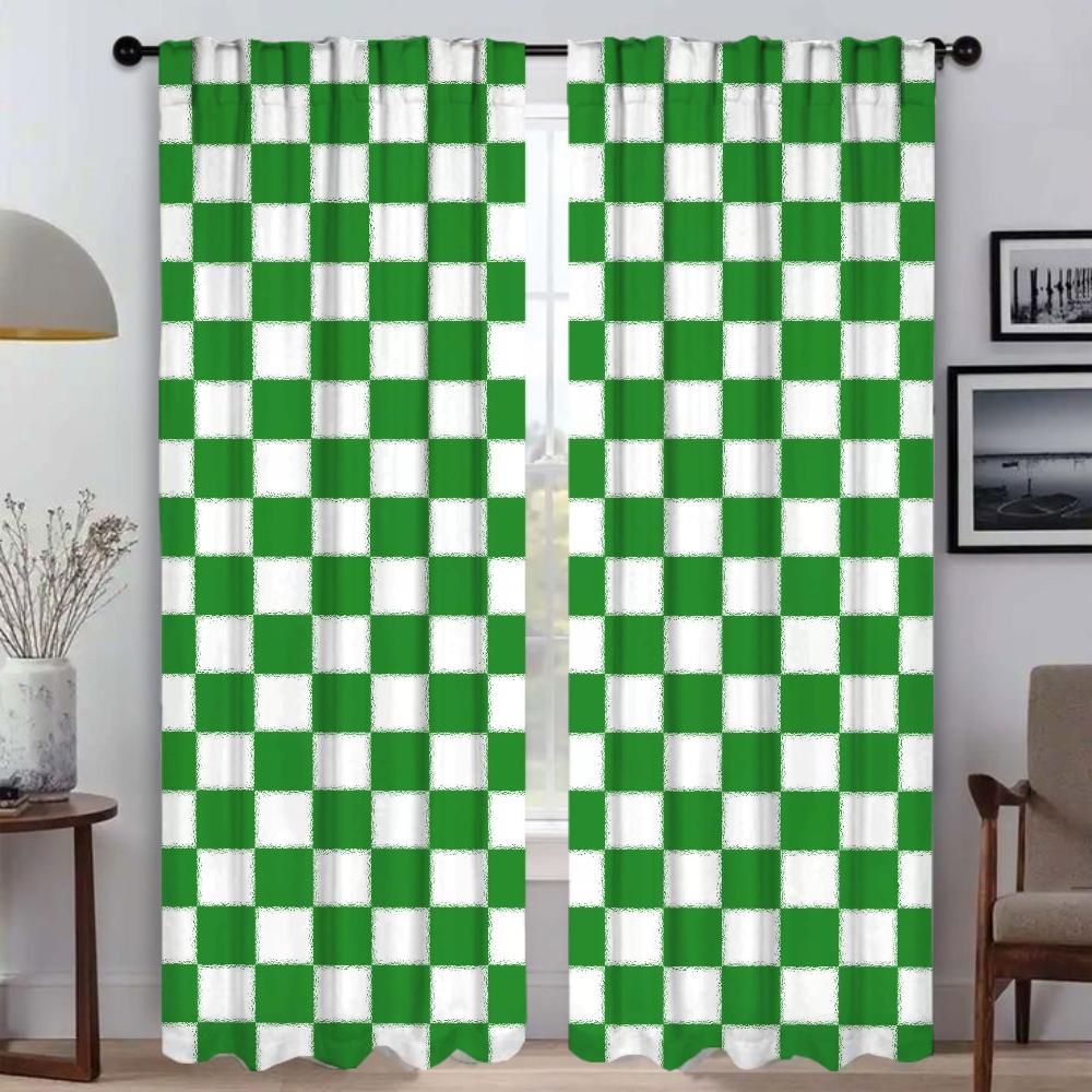 Set Of 2 Grid Halloween Decoration Living Room Curtains Camera Home Interior Partition Curtain Modern Light Blocking Made Polyester Great Window