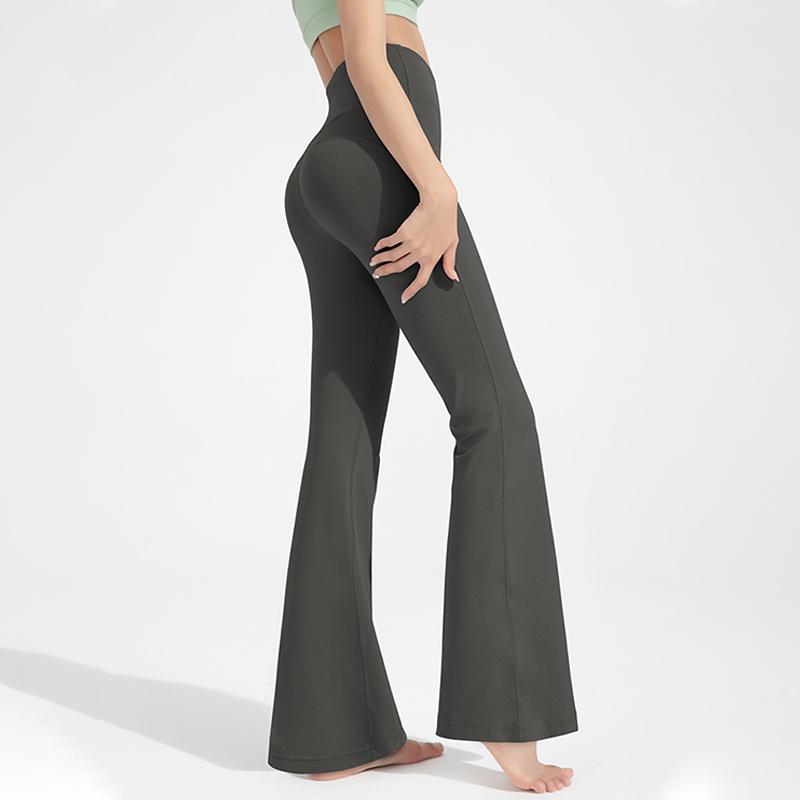 

High Waisted Waist Cinching Hip Lifting Fitness Exercise Elastic Bell Bottom Pants Women Casual Outdoor Running Yoga Pants S серый