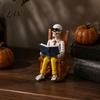 Artistic Skeleton Figurine Set Halloween Figurine, Resin Sitting On Rocking Chair Statue, Drinking Lifelike Statue Coffee Crocheting Reading Tabletop