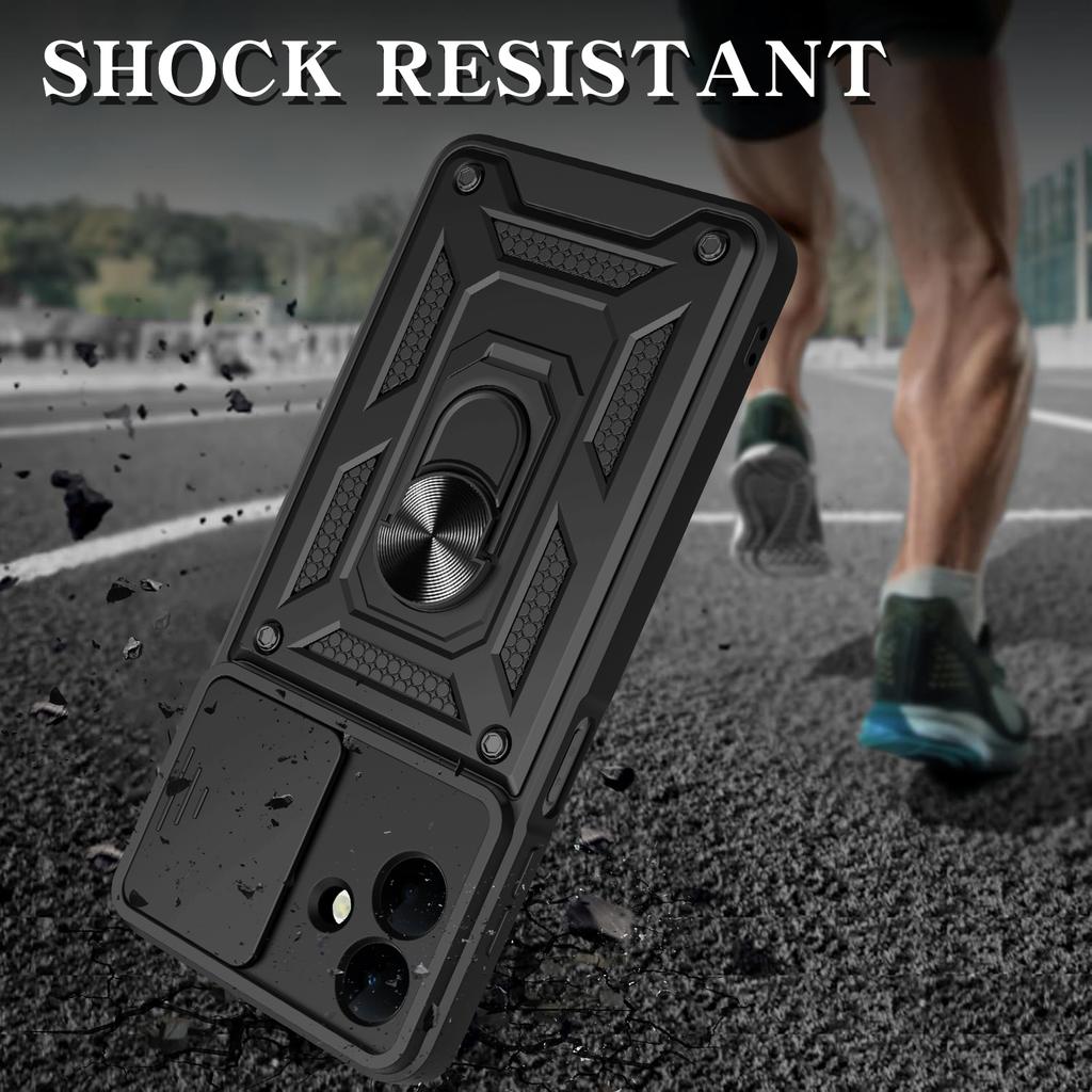 For Samsung Galaxy A07 4G Case with Slide Camera Lid PC+TPU Kickstand Phone Cover