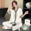 Summer short-sleeved bubble cotton yarn pleated pajamas female Internet celebrities popular trousers loungewear set