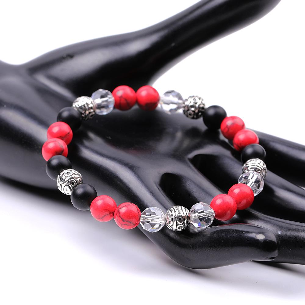 Модный браслет из граненого хрусталя и индийского агата - Розовый Зебра, Черный, Красный, Бирюзовый