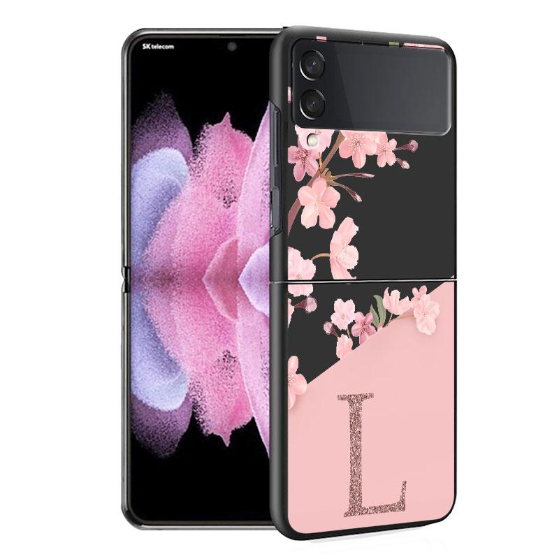Flower Letter Pink Fashion Initial G L Luxury Case For Samsung Galaxy Z Flip 3 4 5G Funda ZFlip 3 Black PC Hard Back Phone Capas