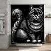 Artistic Black White Cat Shower Curtain for Bathroom Decor Modern Design with Striped Pattern in Various Sizes