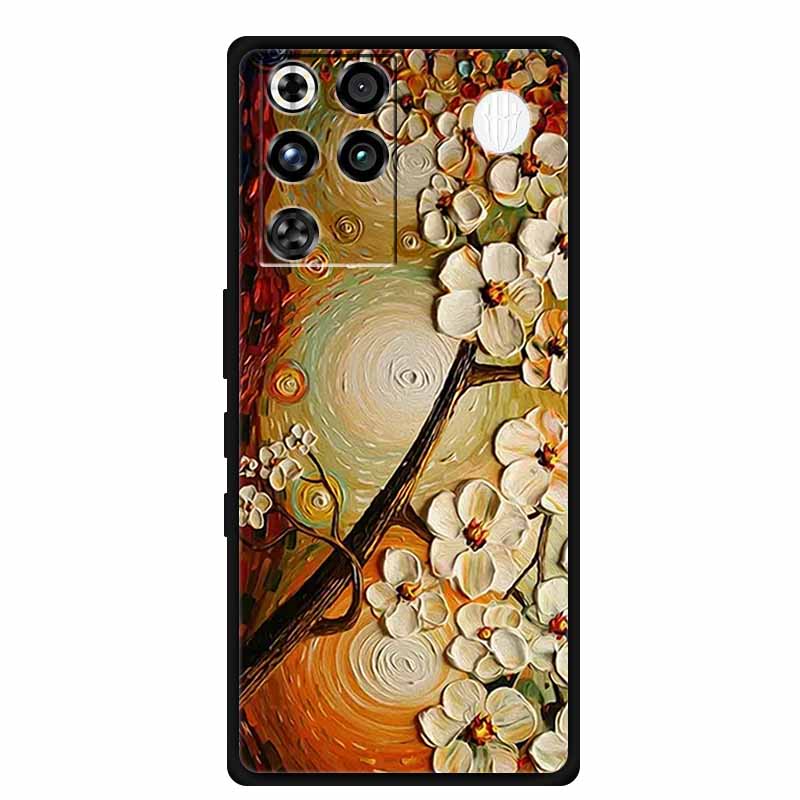 For ZTE Nubia RedMagic 11 Pro 5G Case 3D Emboss Flowers Relief Soft Black Silicone Back Cover For ZTE Nubia RedMagic 11Pro Funda
