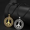 My Shape Round Peace Sign Symbol Pendant Necklace Stainless Steel Charm Choker Wax Cord Link Chain for Women Men Jewelry Gifts
