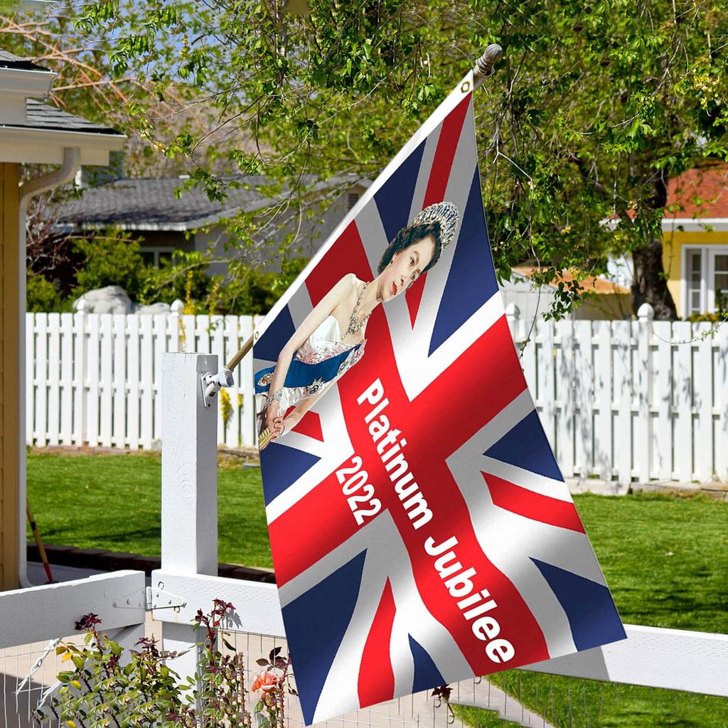 Platinu-m Jubile-e Flag,GB Unio-n Jack 70 Years Jubile-e Decorations 2022, Flag Featuring He-r Majest-y The  2022
