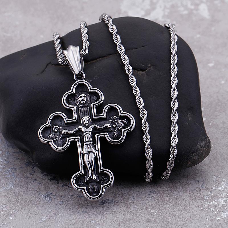 European and American Retro Exaggerated Cross Flower Titanium Steel Men's Pendant Necklace