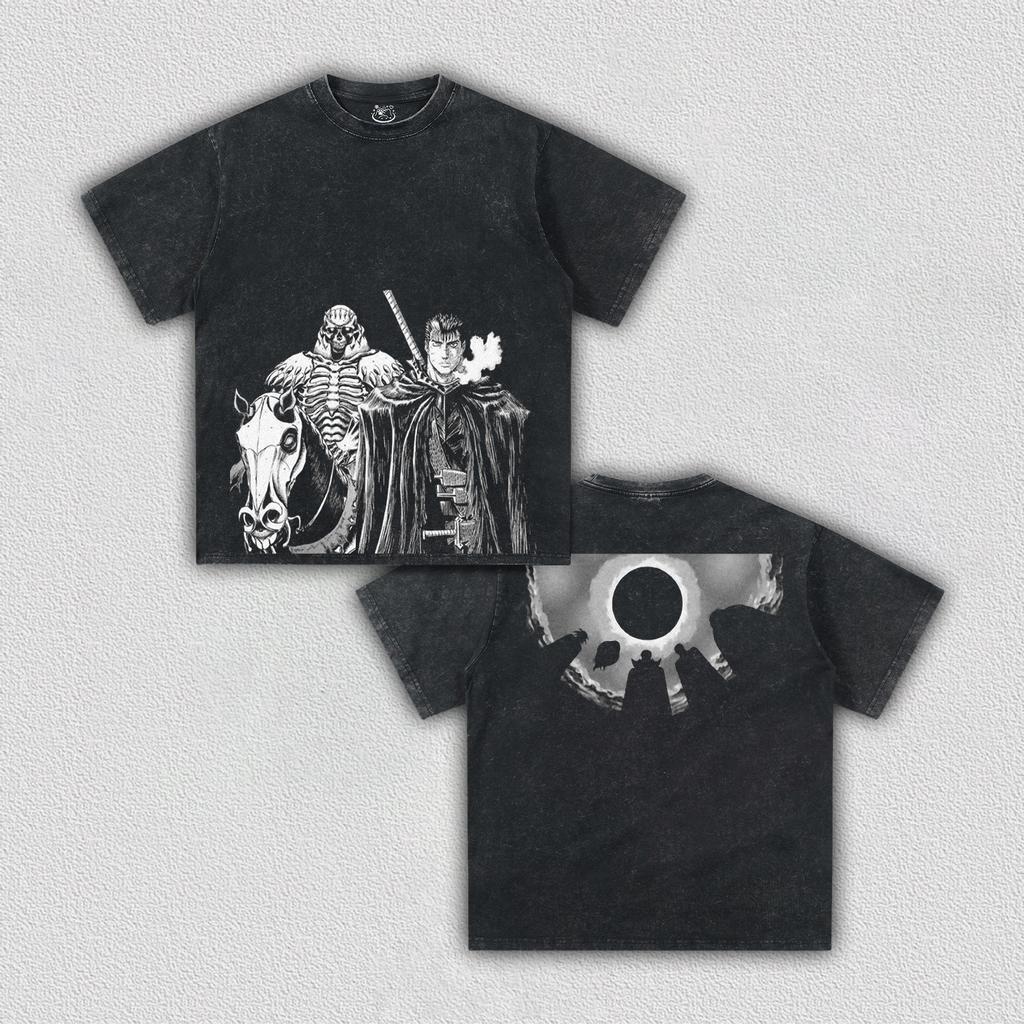 Berserk Baggy T-shirt Washed Oversized Cotton Anime Two Sided Print Men Women Short Sleeve Retro Streetwear Cotton Female Male Clothing