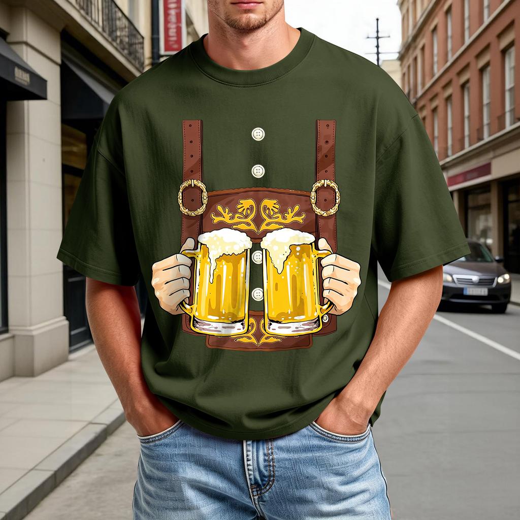 Men's Summer Short Sleeve T-Shirt Oktoberfest Beer Festival Print Casual Comfortable Crew Neck Tee for Outdoor Activities