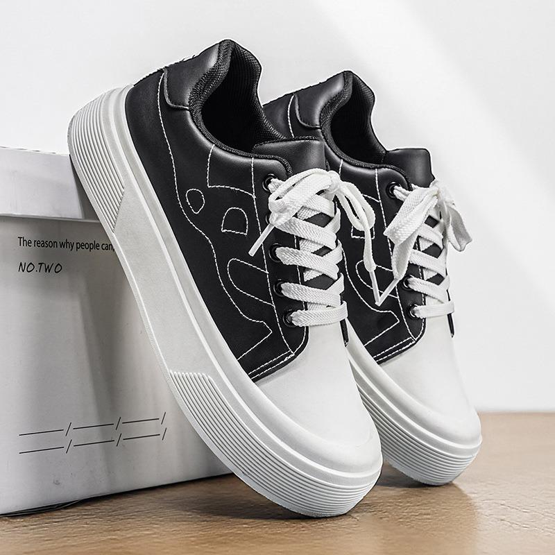 Men Thick Sole Color Block Lace Up Casual Skateboard Sneakers Walking Shoes