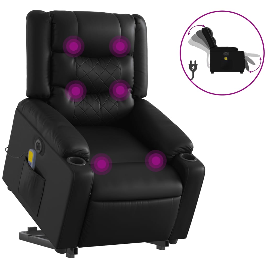 Vidaxl Reclining Lift Chair with Massage, Electric, Black