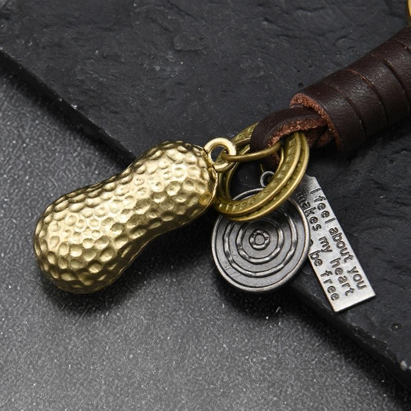 Bohemian Styles Braided Peanut Key Holder Sturdy Alloy Attachment Leather Accessory For Travel