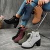 Women'S Mid-Heel Ankle Boots with Side Zipper - Comfortable Faux Cover, Decorative Buckle Design, All-Season Versatile Casual Shoes for Casual Attire