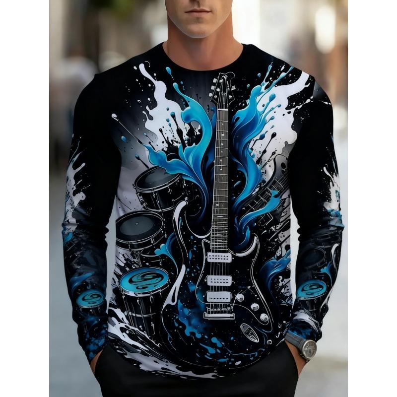 T-shirt Strumenti Musicali da Uomo Chitarra Pianoforte Stampa 3D Manica Lunga Tee Harajuku Y2k Tee Streetwear Top Oversize Abbigliamento Uomo