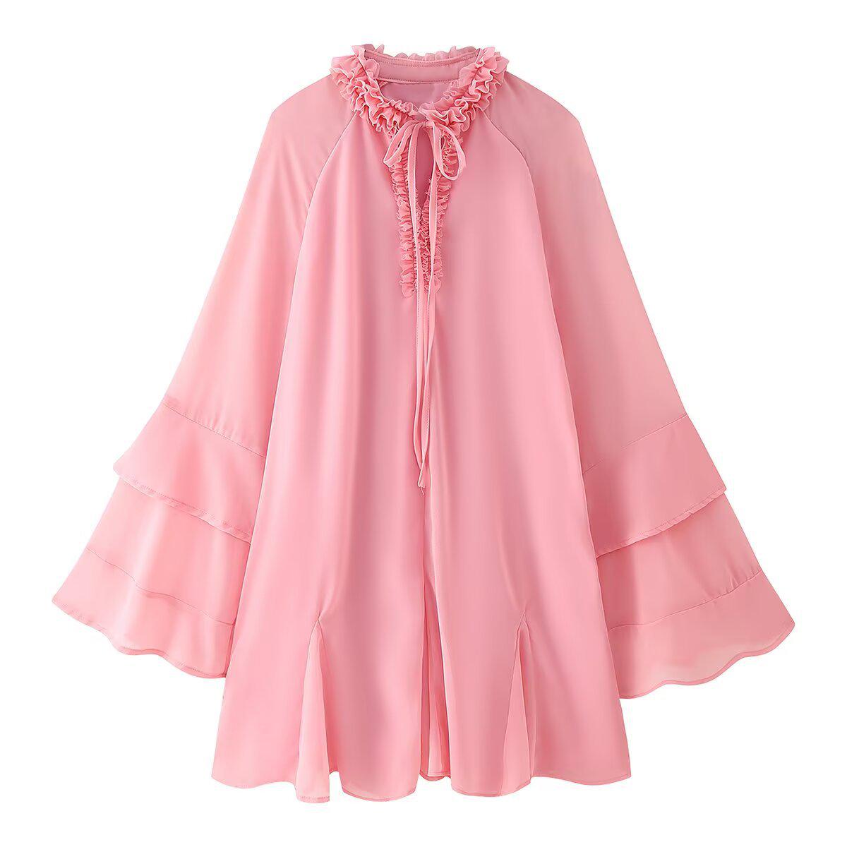 

Spring 2025 Sweet Fresh Ruffle Trim Chiffon Dress for Women Extra Small розовый