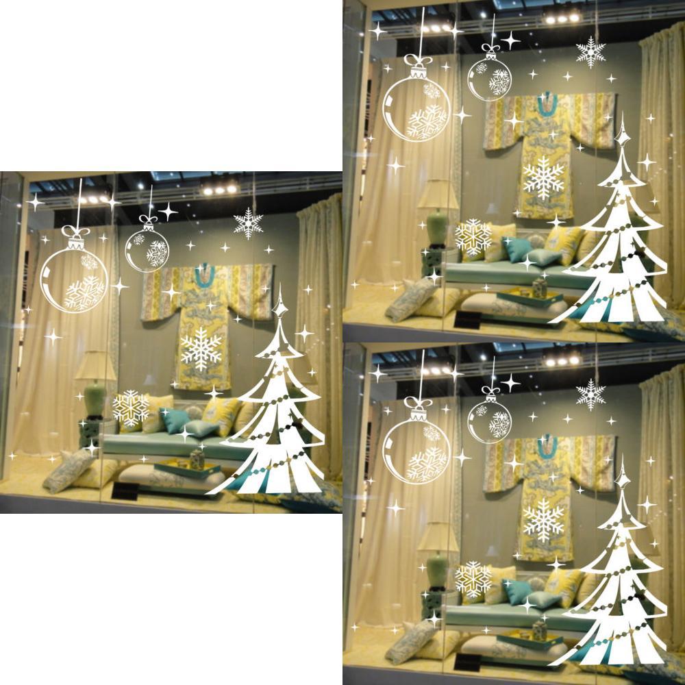 Premium Quality Merry Christmas Tree Baubles Wall Sticker With Elegant Snowflakes Decor