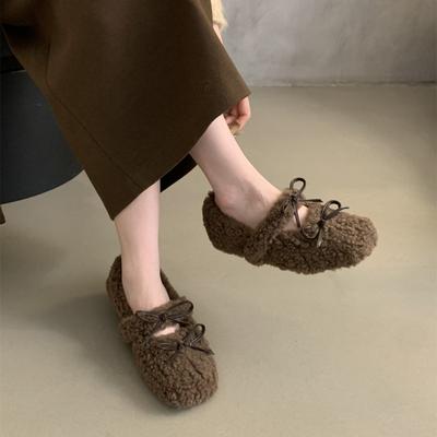Fashion Elegant Autumn Winter Ballet Loafer Flat Shoes Women Female Flats Loafers Fur Round Toe Ladies Brand Design Teddy Outdoor Shoes