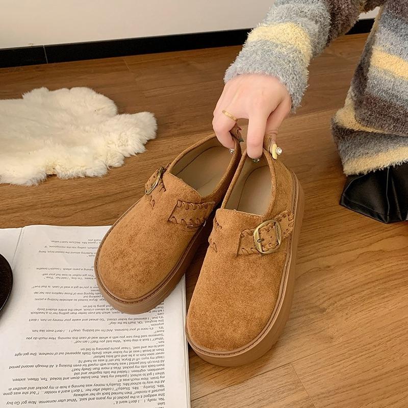 Fashion Comfortable Single Shoes Women's Fashion Round Toe Suede Metal Slip Strap Non-Slip Platform Flats