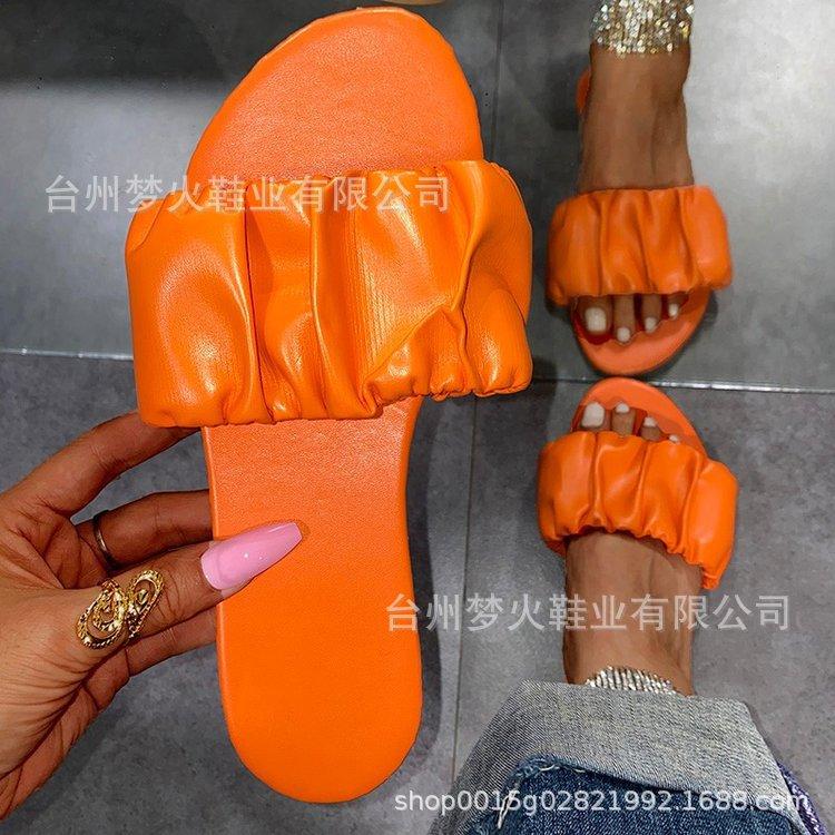 

Женская обувь лето новая повседневная плоская подошва сандалии на одной перемычке женская фабрика 43 оранжевый