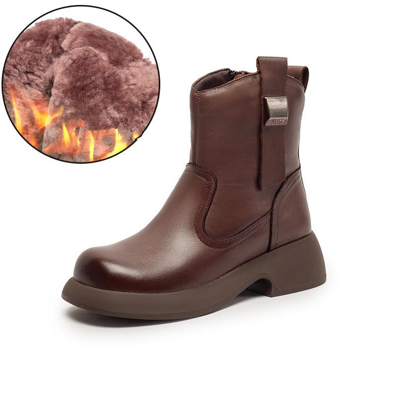 

Johnature Ретро Теплые Короткие Ботинки Натуральная Кожа Шерсть Зимние Ботинки Универсальные Толстый Каблук Женская Обувь 40 коричневый