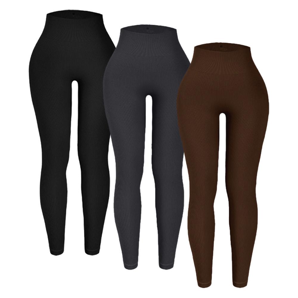 Ribbed High-Waist Seamless Yoga Pants - European/American Autumn/Winter Fitness Leggings