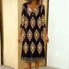 Women's Fashionable Color Printed Round Neck 3/4 Sleeve Button Collar Mid Length Casual Dress