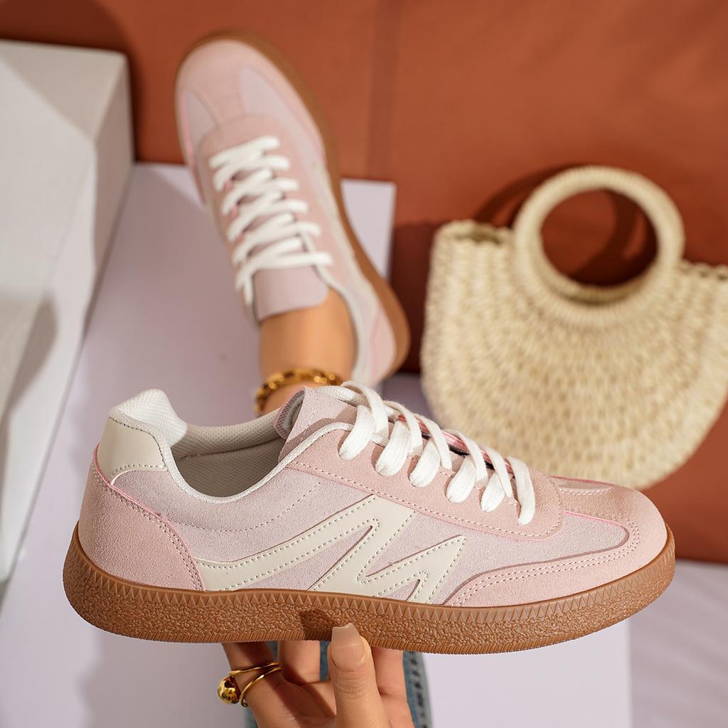 Fashion Women Sneakers New Fashion Round Toe Casual Lace Up Shoes for Women Patchwork Retro Outdoor Flat Sneakers Women Zapatos De Mujer