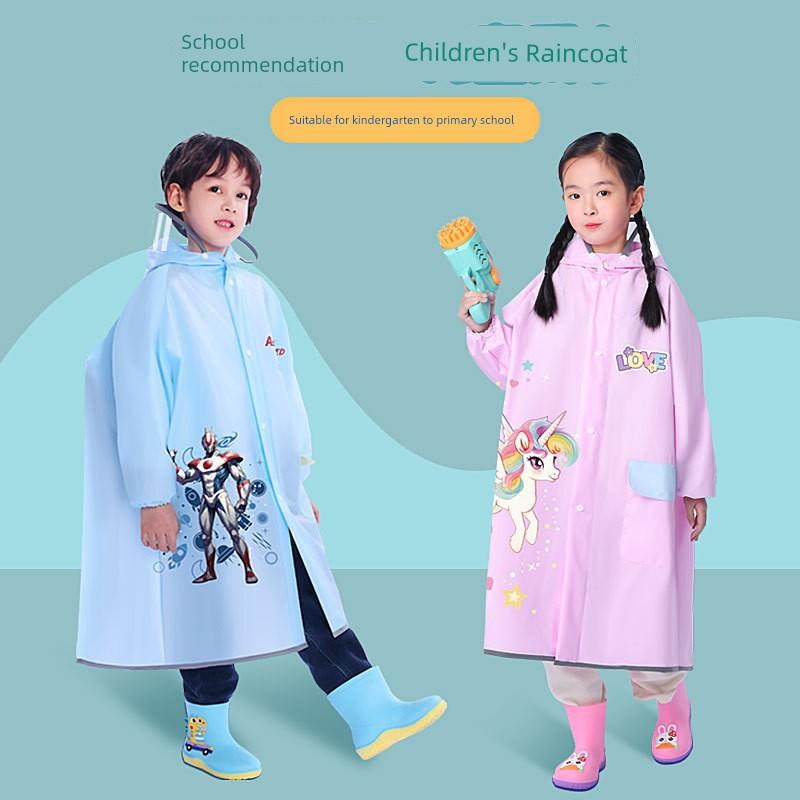 Children's Raincoat for Boys and Girls, Waterproof, for Elementary School Students, with Backpack Space, Reflective Strips