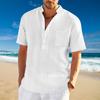 Spring And Summer Men'S Stand-Up Collar Short-Sleeved Shirt Loose Casual Vacation Henry Shirt Men