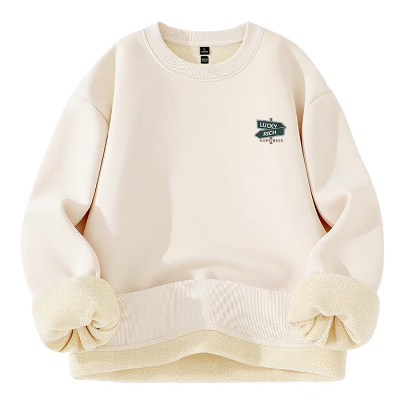 Jeanswest Men's Plush Letter Print Round Neck Sweatshirt