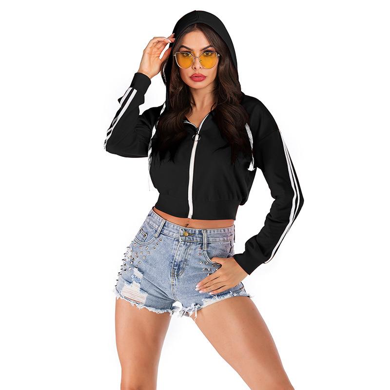 Casual Trend Versatile Women's Autumn Solid Color Hooded Long-sleeved Casual Bottoming Sweater Jacket Female Short Section