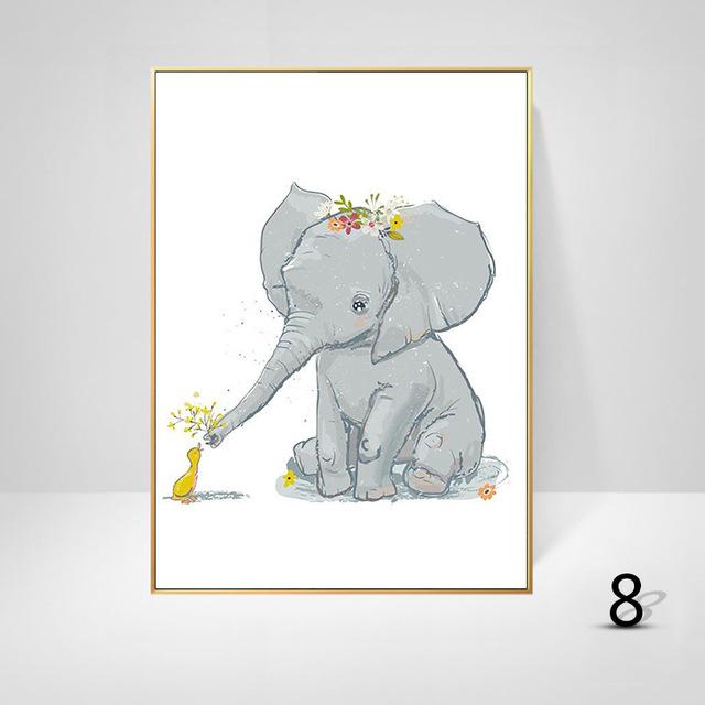 Cartoon Animal Canvas Painting Elephant Rabbit Balloon Children's Room Decorative Painting Creative Art Hanging Painting