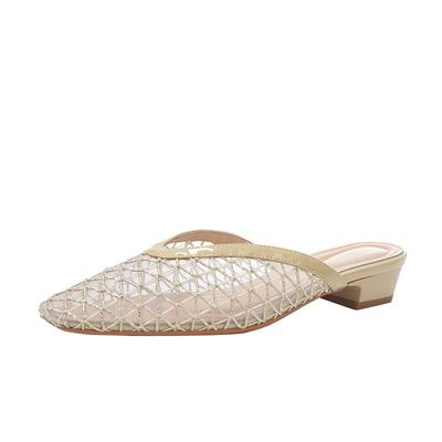 Sandali da donna con testa a sacchetto vuota in rete intrecciata, nuovo temperamento delicato, testa quadrata, mezze pantofole