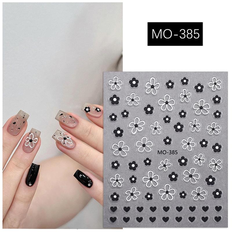 Adesivi 3D per Unghie Fiore Bianco Nero Petali Fiori Decalcomanie Nail Art Elegante Design Matrimonio Decorazione Slider Manicure Fiore di Primavera