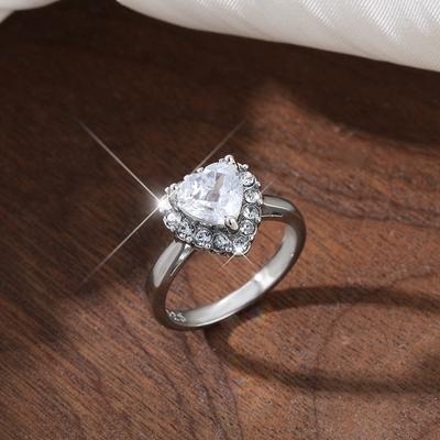 Fashion Silver-Plated Full Diamond Ring, Fresh And Sweet Temperament Love Diamond Ring